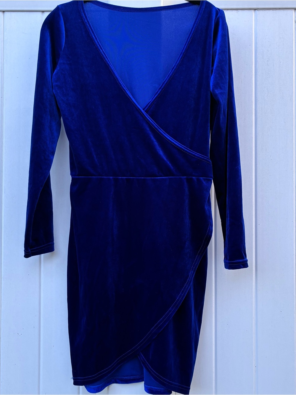 Women’s Classic Wrap Velvet Dress Blue Retro Party Velvet Long Sleeve NWOT Sz L